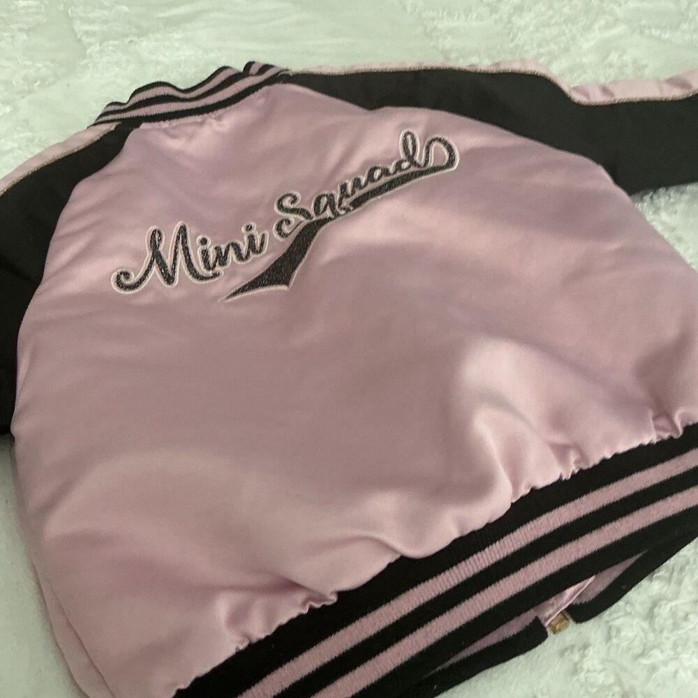 Girls Pink Satin Bomber Jacket 3T Unicorn Varsity Y2K The Childrens Place